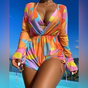 2 pc bikini bottom swim suit with cover up